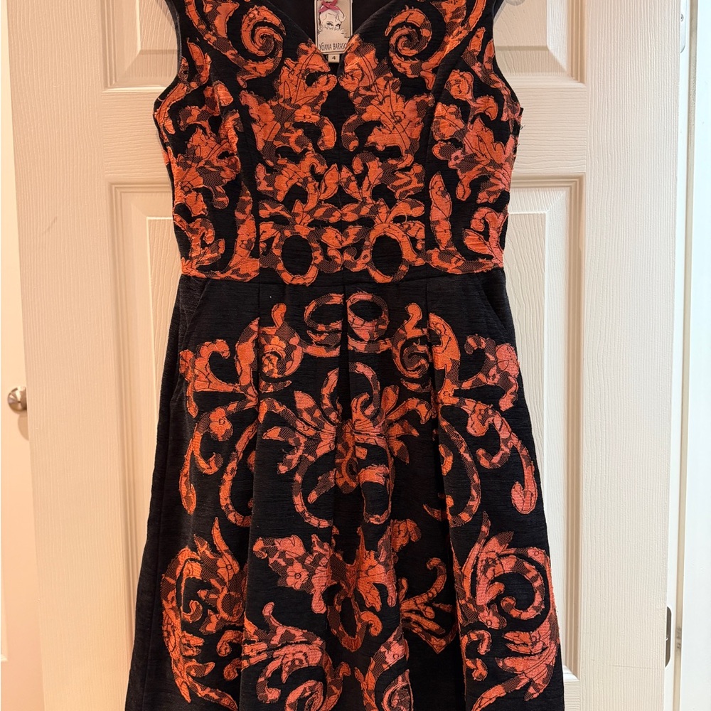 Yoana Baraschi Black and Orange Lace Detail Dress